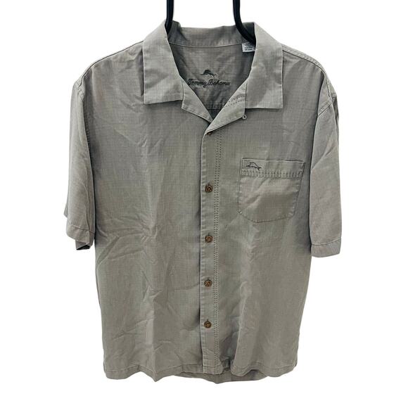 Tommy Bahama Other - Tommy Bahama Mens Large L Gray Silk Blend Short Sleeve Camp Button Shirt Marlin